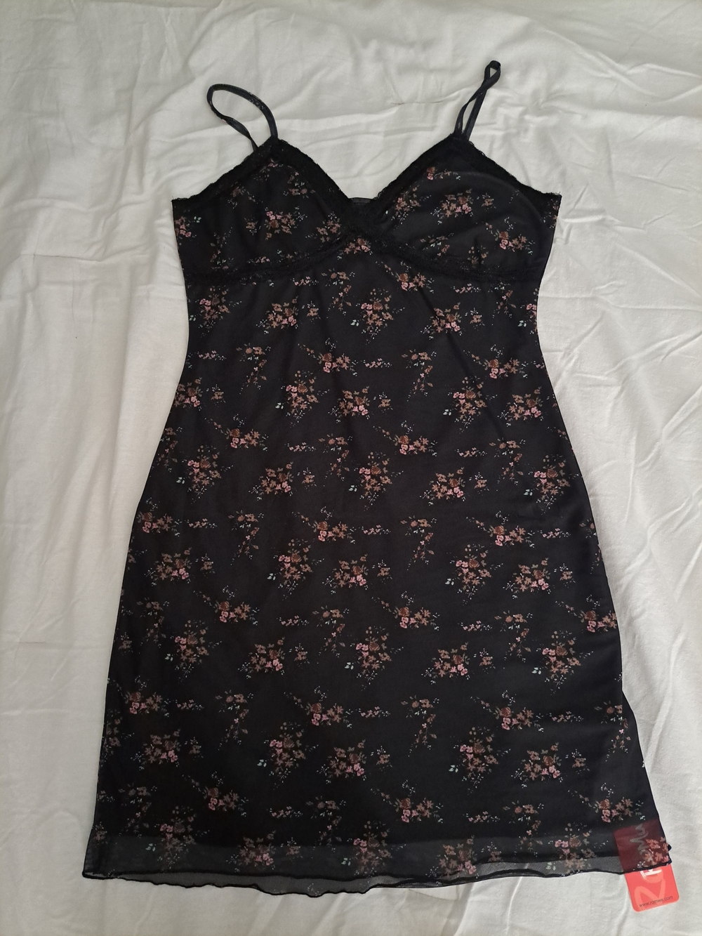 ROMWE Black Floral Slip Dress with Pink Details